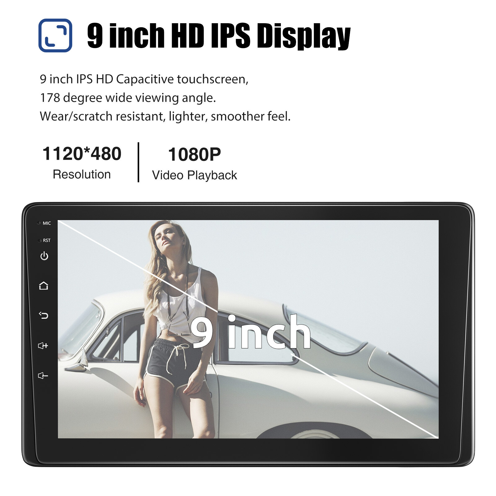 9" Single 1DIN Wireless Apple CarPlay/Android Auto Car Stereo Touch Screen Radio