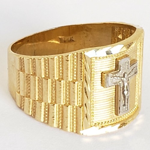 Pre-owned Handmade Mans 14k Yellow Gold Jesus Crucifix Cross Ring Size 8 9 10 11 In White