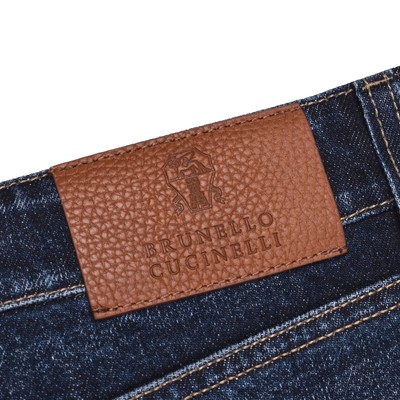 BRUNELLO CUCINELLI MEN'S 100% COTTON DISTRESSED 5 POCKET NAVY DENIM JEAN PANTS