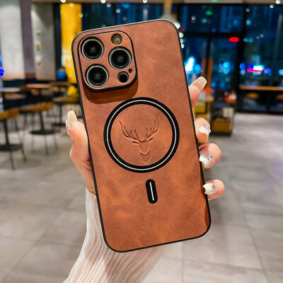 Deer Leather Shockproof MagSafe Case Cover For iPhone 15 14 13 Pro Max 12Plus 11