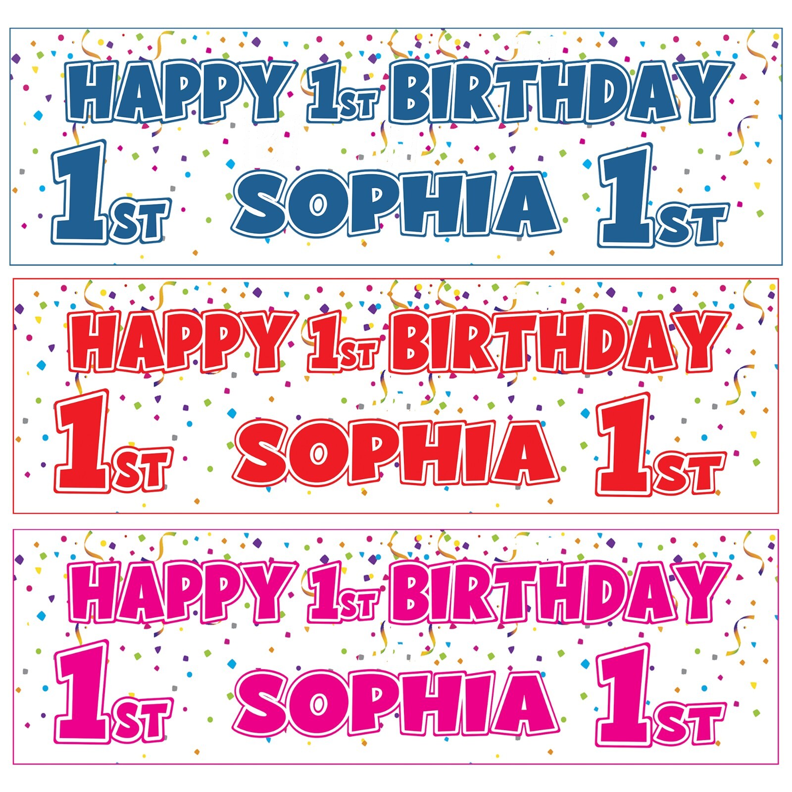2 Personalised Happy Birthday Banners Boy or Girl 1st 2nd 3rd 5th 7th 10th Party