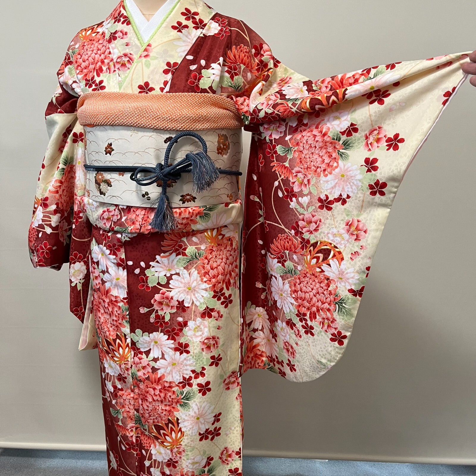 ルームウェア KIMONO longitaniz redfloweriz ☆ undiz Long satin kimono - red - Undiz