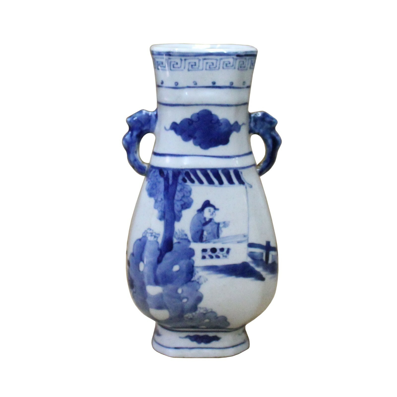 Chinese Blue White Porcelain People House Court Graphic Small Vase ws707S Chinese Blue White Porcelain People House Court Graphic Small Vase ws707S