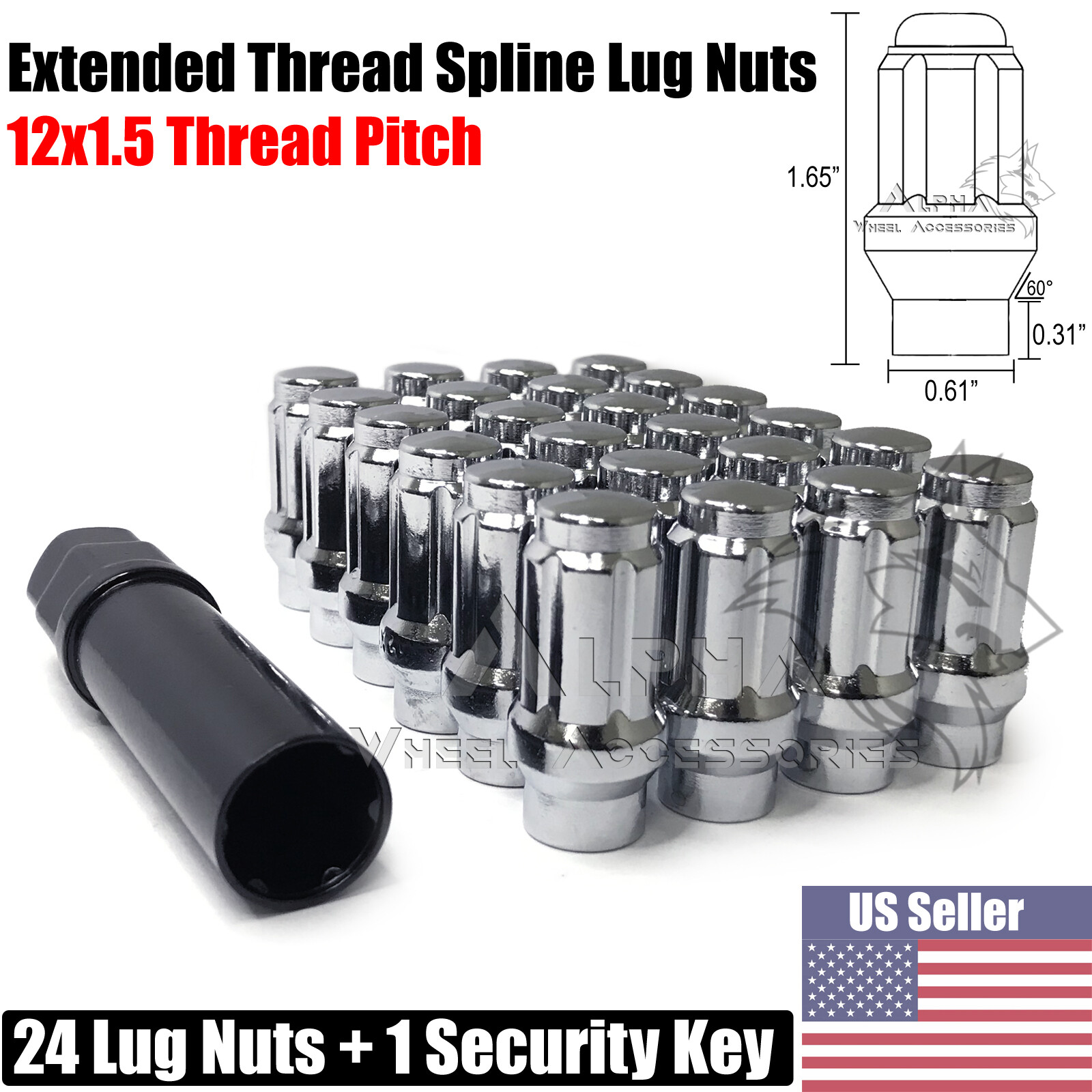 24 Chrome ET Spline Lug Nuts 12x1.5 Fits Toyota 4Runner Tundra FJ