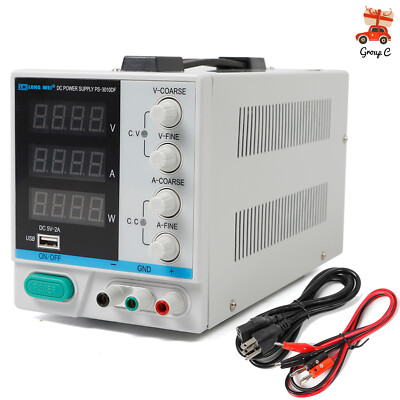 DC Power Supply Adjustable 30V 10A USB Regulated Variable Digital Lab Amp Grade
