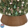 ELYKEN 42 Inch Wicker Christmas Tree Collar, Large Xmas Woven Tree Skirt for 9-12 ft Trees, Stylish Plastics Rustic Farmhouse Basket for Tree Base Cover with Cord Cut-Out for Pencil Tree, Brown