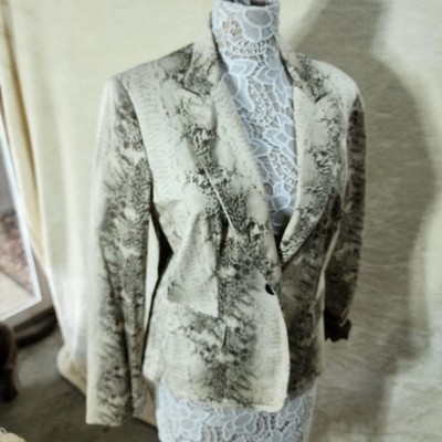 EUC FOCUS 2000 tan cream Snakeskin Blazer jacket 16