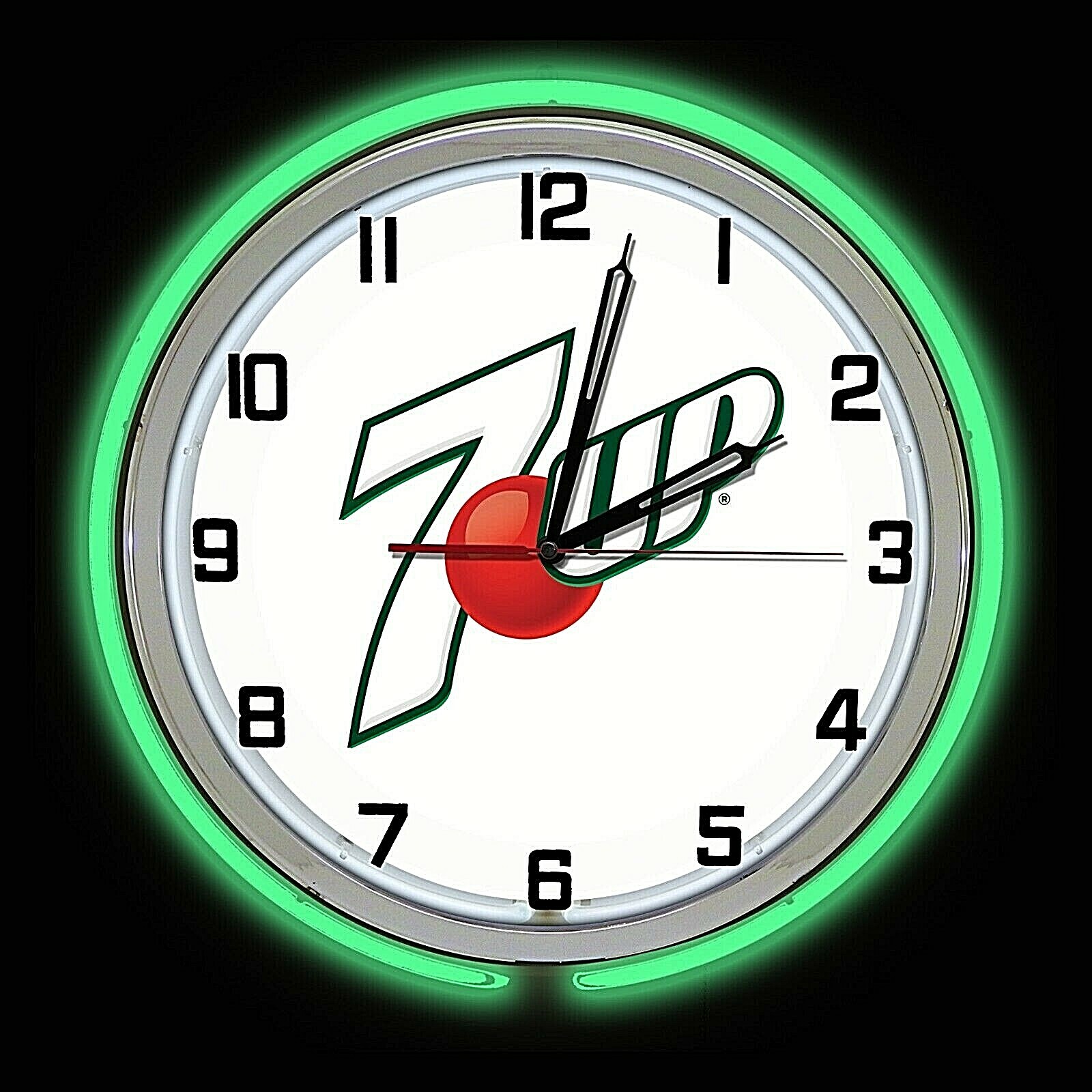 Double Green Neon Clock Man Cave Garage Bar 7 Up