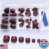 Bellelfin Press on Toenails 120pcs Short Square Fake Toenails Full Cover Dark Red Glossy Acrylic False Toe Nails Tips with 5 Sheets Adhesive Glue Tabs for Women and Girls Foot Decor