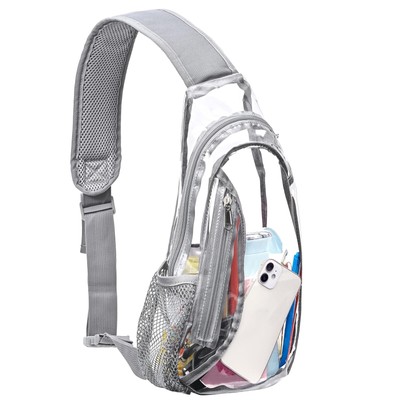gdbis Clear Sling Bag, Stadium Approved Small PVC Crossbody Backpack,Grey