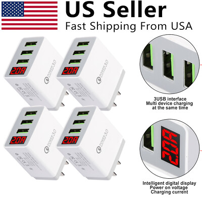 4 Pcs QC 3.0 3 Port USB Home Wall Fast Charger for Cell Phone iPhone Samsung US