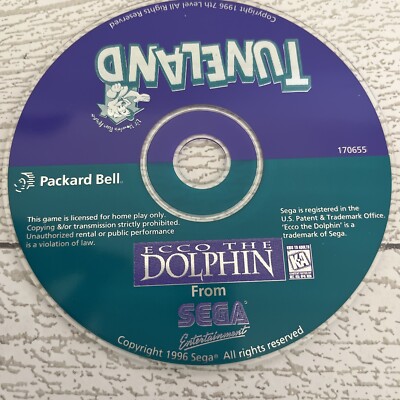 Sega Ecco The Dolphin & Tuneland 1996 PC CD ROM Game Packard Bell DISC Only