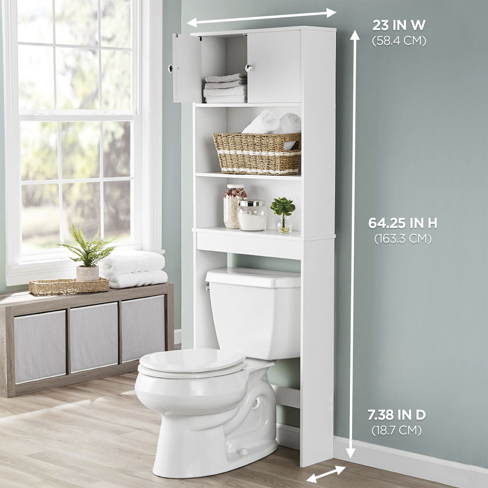 White 23" Bathroom Over the Toilet Storage Cabinet w/3 Fixed