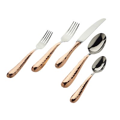 Williams Sonoma Anatolia 18/10 Stainless 5pc. Place Setting with Copper Finish