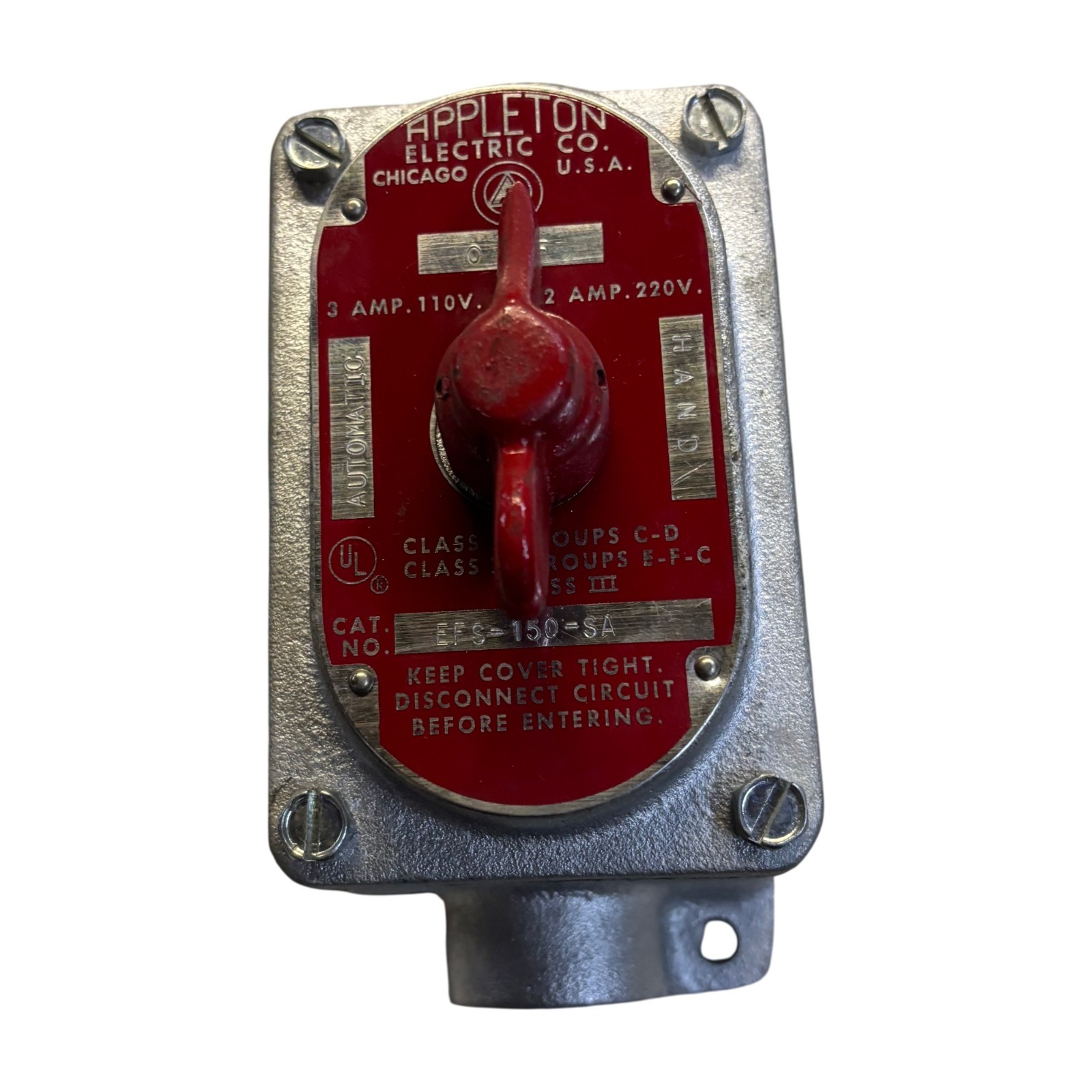 Appleton EFS-150-SA Explosionproof 3A 110V 2A 220V Hand-Off-Auto Switch