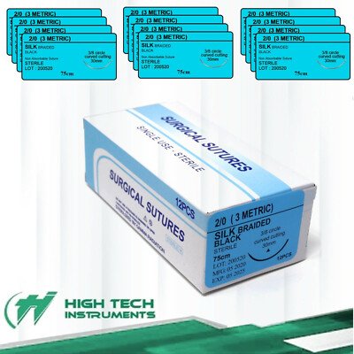 Silk 2/0 Training Suture Emergency First Aid Home Wound Treating 12 pcs