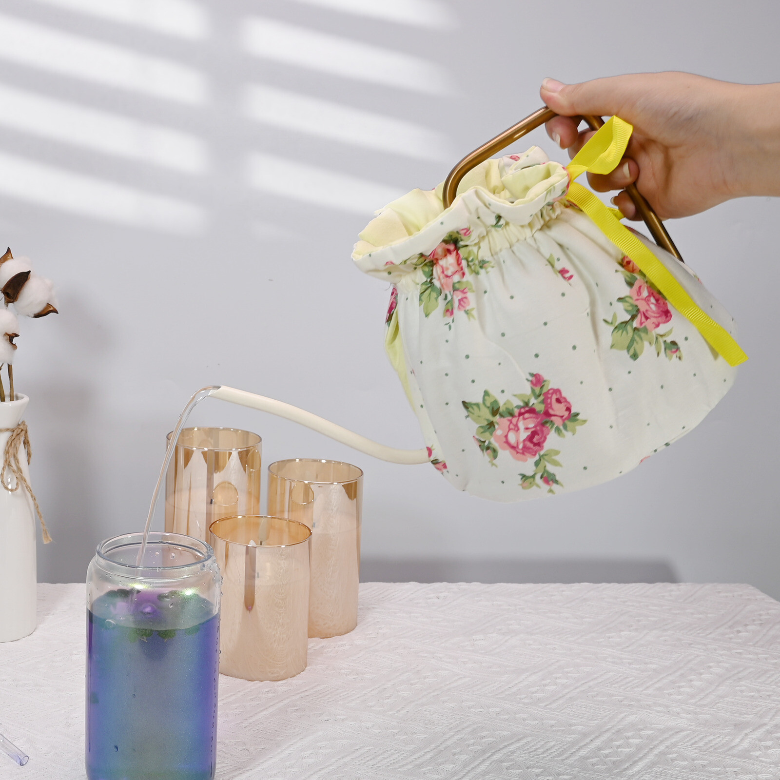 2 Pcs Tea Cozy Cotton Floral Teapot Cover Tea Pot Dust Cover Kettle Cover