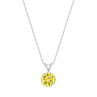 Pre-owned Shine Brite With A Diamond 2.25 Ct Round Cut Canary Solid Real 18k White Gold Bezel Pendant 18" Necklace