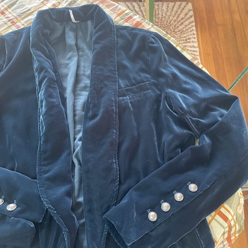 204 Free People Yesterday's Muse Velvet Blue  Soft Slouchy Blazer S Euc