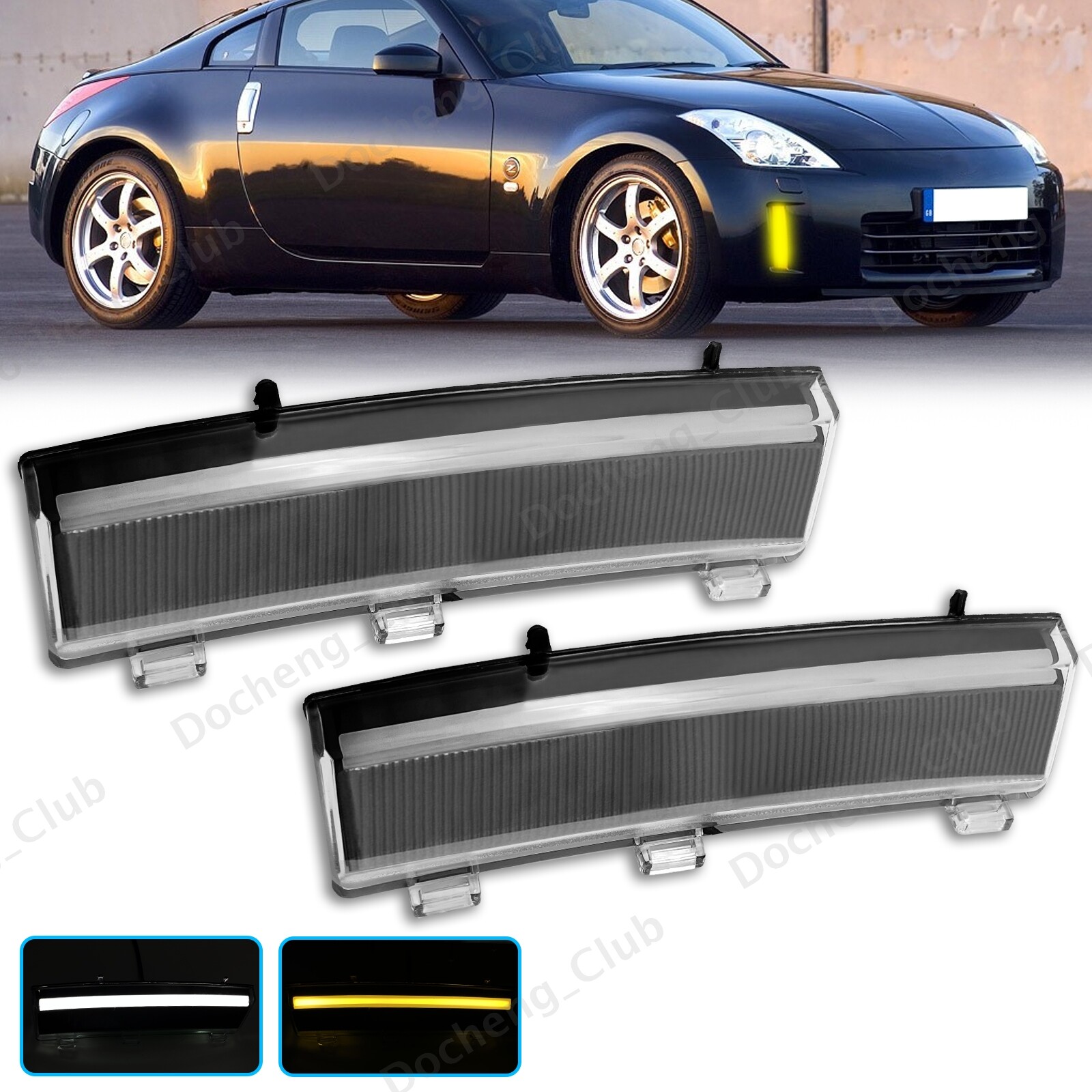 LED Turn Signal Lights Side Marker Lamps with DRL For 2006-2009 Nissan 350z LCI