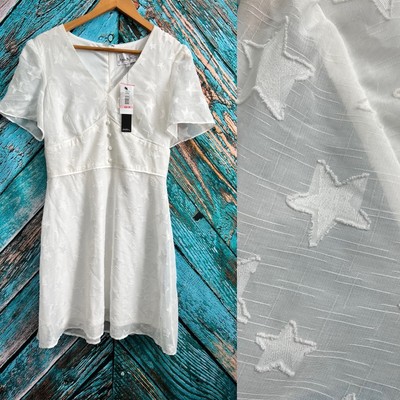 Nicole Miller Studio Dress White Star Retro Pinup Style Aline