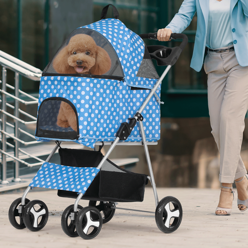 4 Wheels Foldable Pet Stroller Dog Stroller w/Removable Travel Carrier&Cup Hold