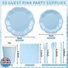 350 Pcs Light Blue Party Supplies Include Scalloped Plate Napkin Cup Forks Knives, Plastic Cutlery 50 Guest Disposable Party Tableware Set for Wedding Baby Shower Bridal Shower Birthday Parties