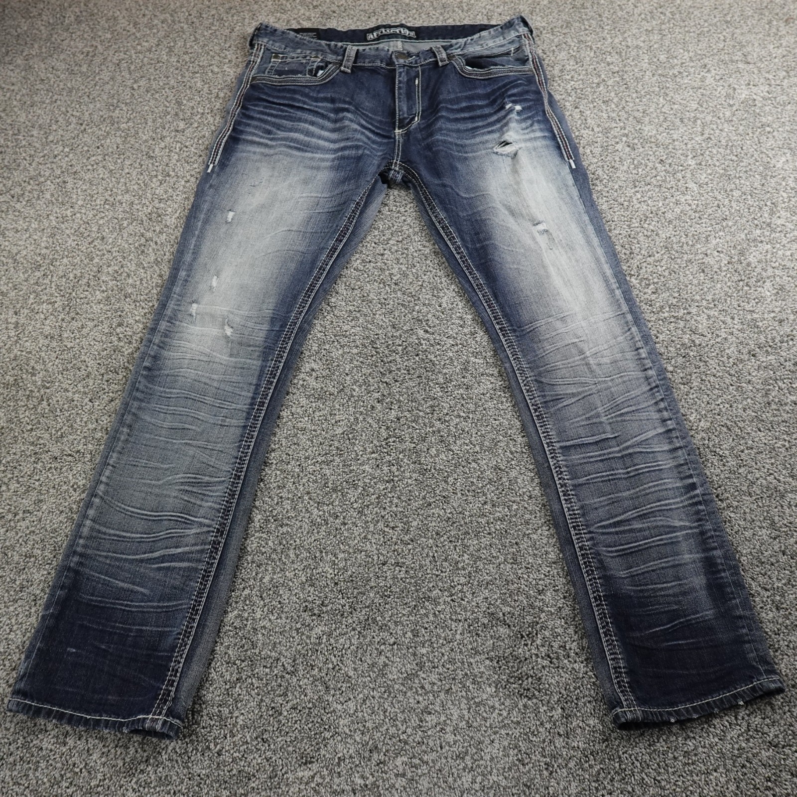 Affliction Jeans Mens 38X34 Dark Blue Denim Gage Straight