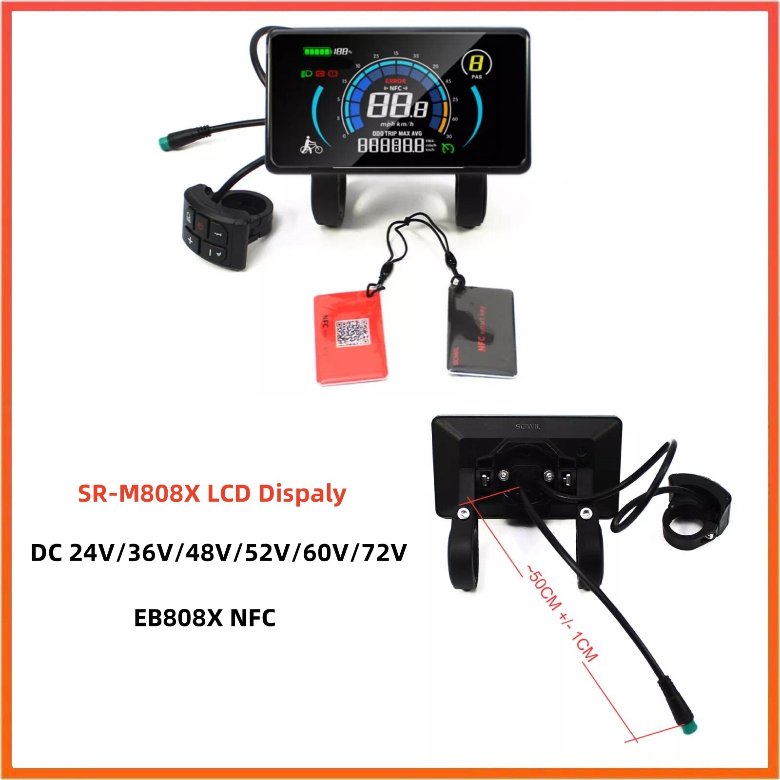 Ebike 24V/36V/48V/52V/60V/72V NFC SR-M808X LCD Display Speed