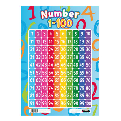 Numbers 1-100 Educational Poster for Kids Maths A3 Classroom Nursery Preschool