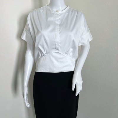 etcetera Women's Arlo Blouse Size 6 S White High Neck Short Sleeve Career