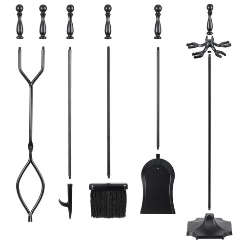 5 PCS Fireplace Tools Set Fireplace Accessories Tools Holder with Handle Indoor
