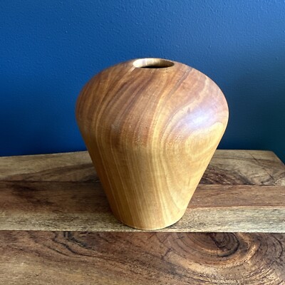 Tropical Ash Wood Handmade Turned Vase Mid Century Modern Lovely Wood Grain