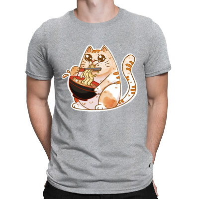Ramen Cat Anime Japanese Kitten Eating Noodles Funny Mens Womens T-Shirts Top#D2