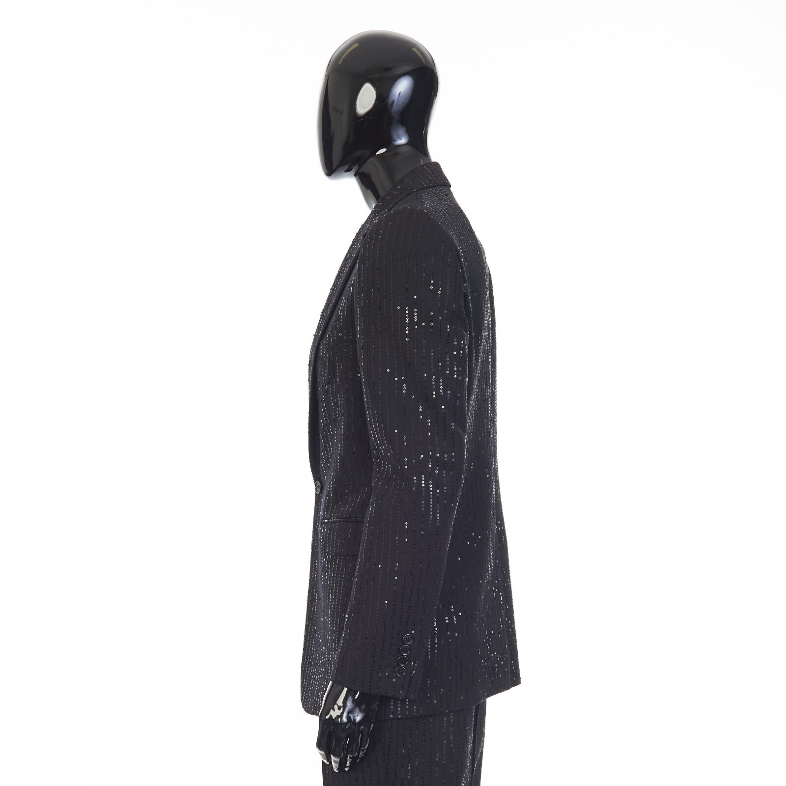 Pre-owned Celine 4350$ Black Blazer Jacket - Striped Sequin Embroidery, Wool Gabardine