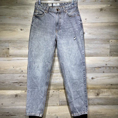 Bershka High Rise Mom Jeans Gray Acid Wash Women's 6 (28x27