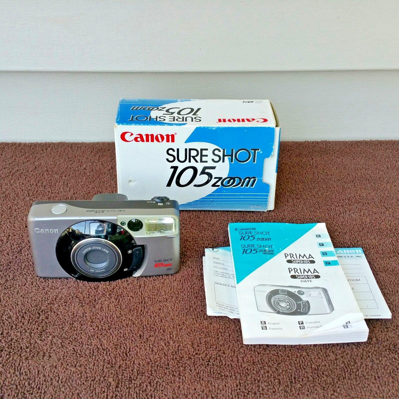 Canon Sure Shot 105 Zoom S Date 35 MM Film Camera Original Box Manual Directions