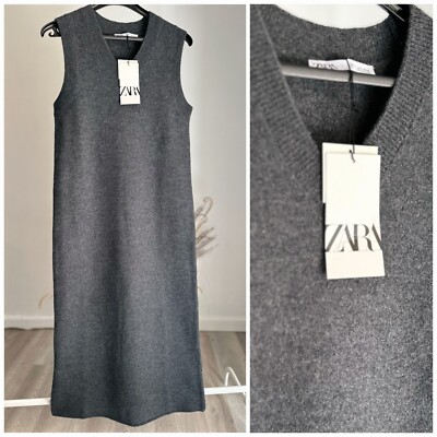 ZARA 100% WOOL SLEEVELESS DRESS GREY SMALL MEASUREMENTS