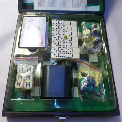BOXED GAME PARLOR GAMES COMPENDIUM BACKGAMMON, DOMINOES, Chess Sealed Pieces... 