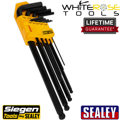 Siegen Hex Key Set 9pc Extra-Long Imperial Sealey Ball-End Storage Case Garage