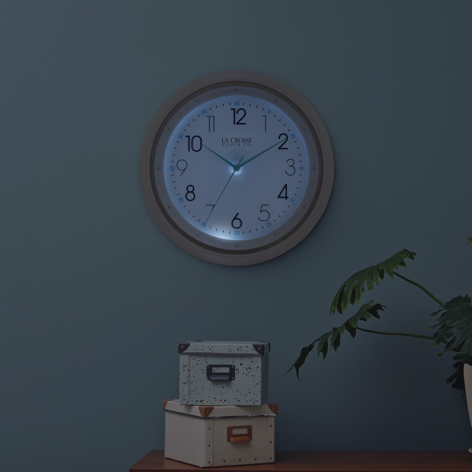 404-4525 La Crosse Clock Co. 10" Plastic Analog Night Vision Wall Clock - White