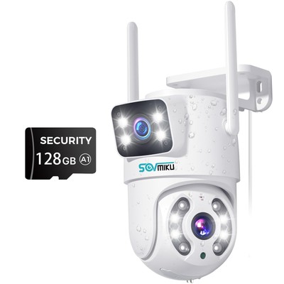 【Dual Lens Linkage 6MP WiFi Outdoor, Pan Tilt WiFi with 128GB SD Card, Human ...