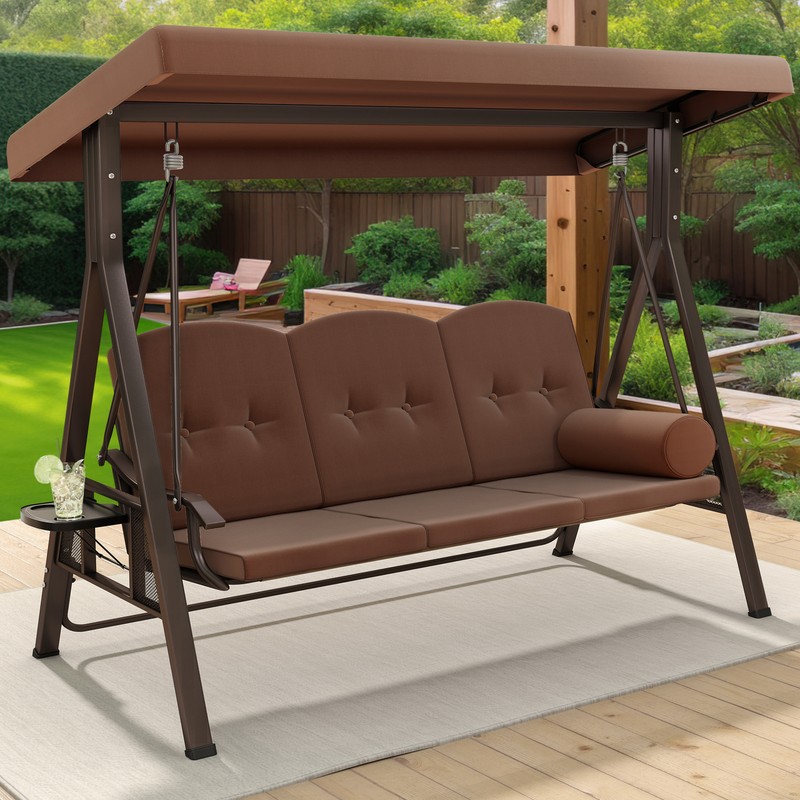 TAUS 3-Seat Heavy Duty Steel Patio Chair Deluxe Porch Swing 