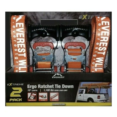 1.5'' x 15' Reflective Ratchet Tie-Down Strap, 1100lbs WLL, W/ DJ-Hooks 2-Pack-WM
