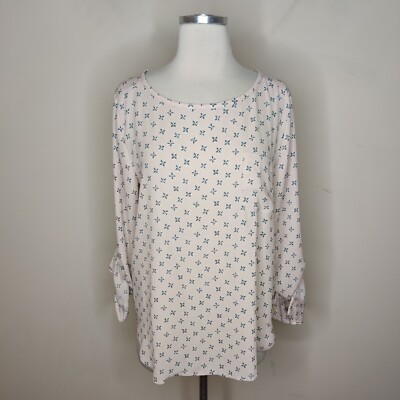 Ann Taylor LOFT Womens Floral Blouse Medium Tab Sleeve Popover Chest Pocket NWT