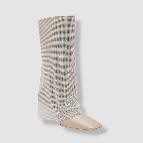 Pre-owned Benedetta Bruzziches $1635  Women Beige Virginia Crystal Drape Boot Sz Us 7/eu 37