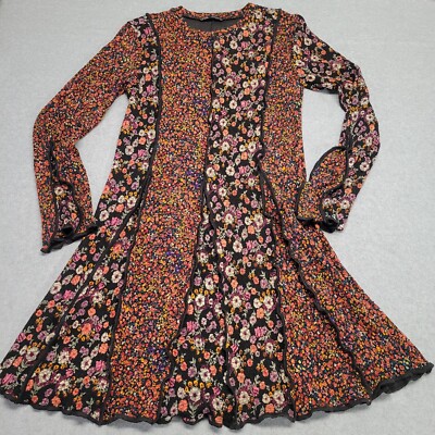 Zara Mixed Floral Print Boho Patchwork Dress Small Witchy Cottagecore Festival