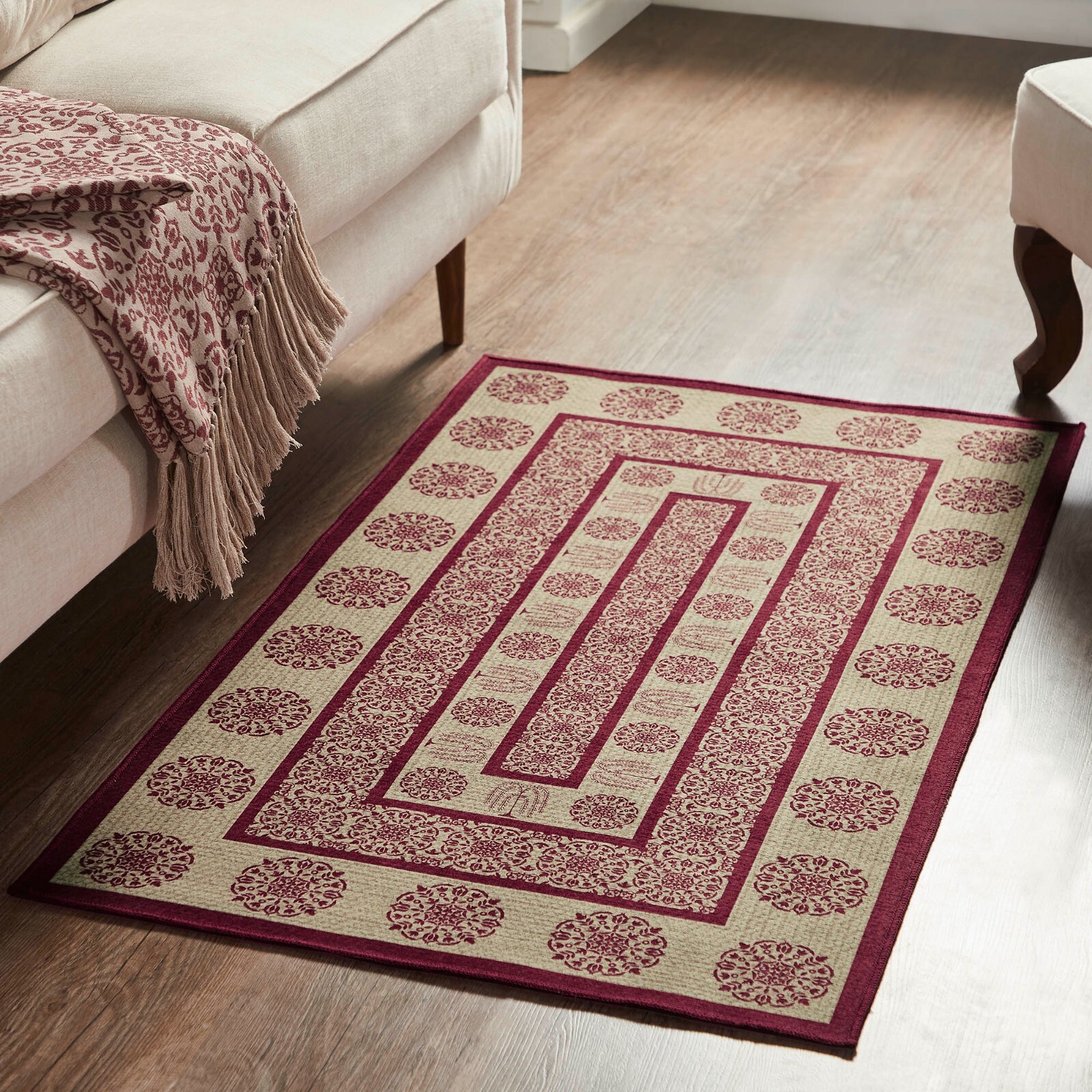 Custom House Burgundy Tan Jacquard Polyester RUG Rectangle