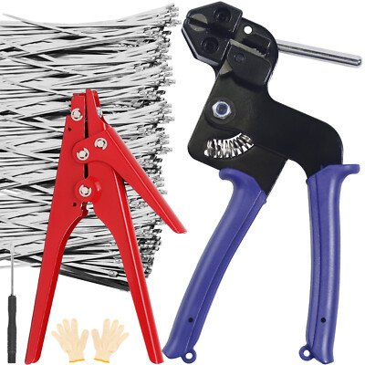 2in1 Stainless Steel&Nylon Cable Zip Tie Gun Tensioning Cutting Tool W/100 Ties