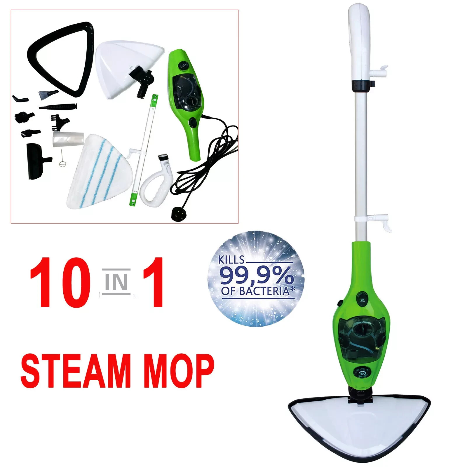 Handheld Hot Steam Mop Cleaner Floor Carpet Window Washer Steamer 10 In 1 Vacuum